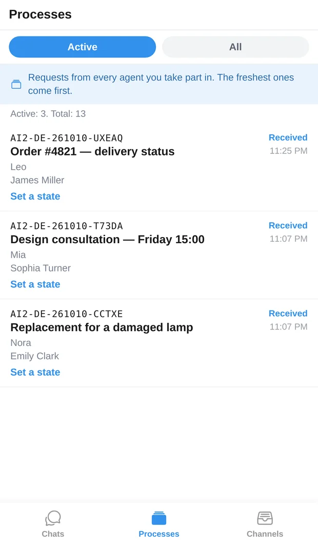 AIRONIK — Processes: requests with INS numbers from all agents